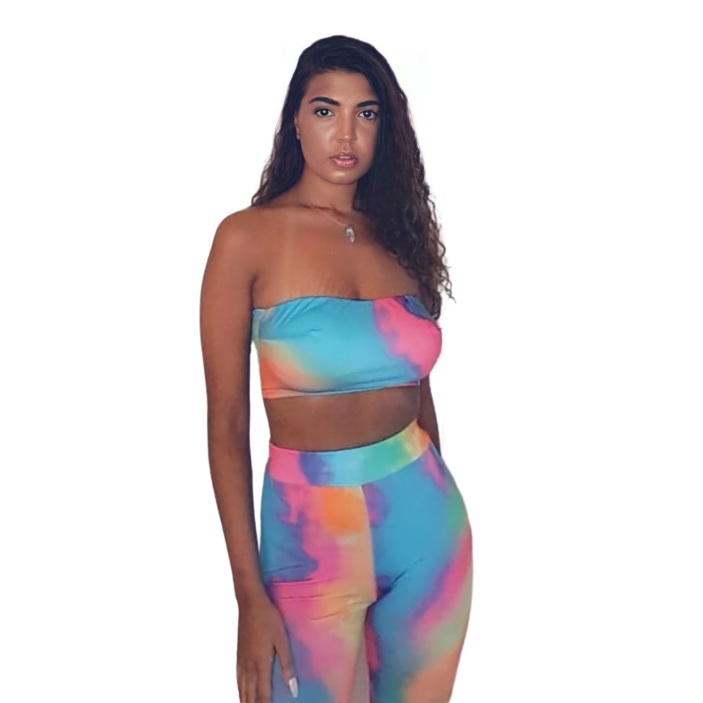 Gianni Tie Dye Bandeau and Shorts set in Turquoise Blue/Pink