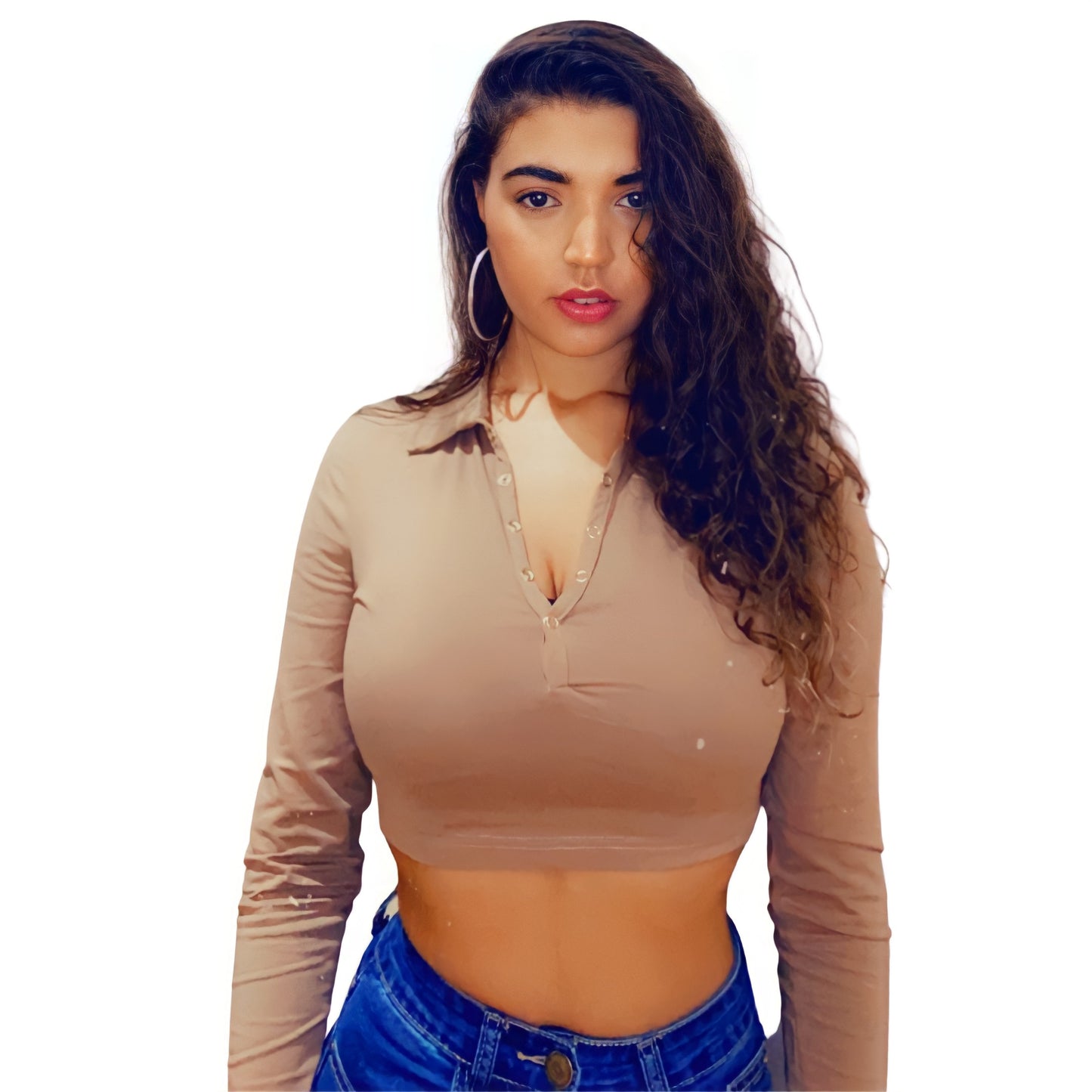 Lexy Cappuccino button up crop top