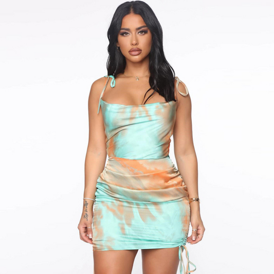 Silky Adjusting Tie-Dye Dress